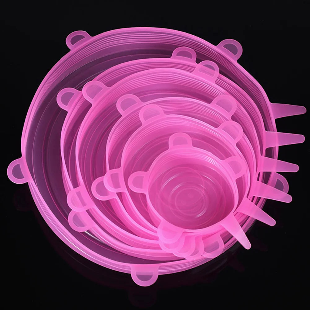 Silicon Stretch Lids Fresh Keeping Cover Reusable Airtight Food Wrap Covers Stretchy Microwave Lid for Kitchen 6PCS