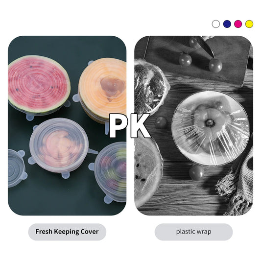 Silicon Stretch Lids Fresh Keeping Cover Reusable Airtight Food Wrap Covers Stretchy Microwave Lid for Kitchen 6PCS