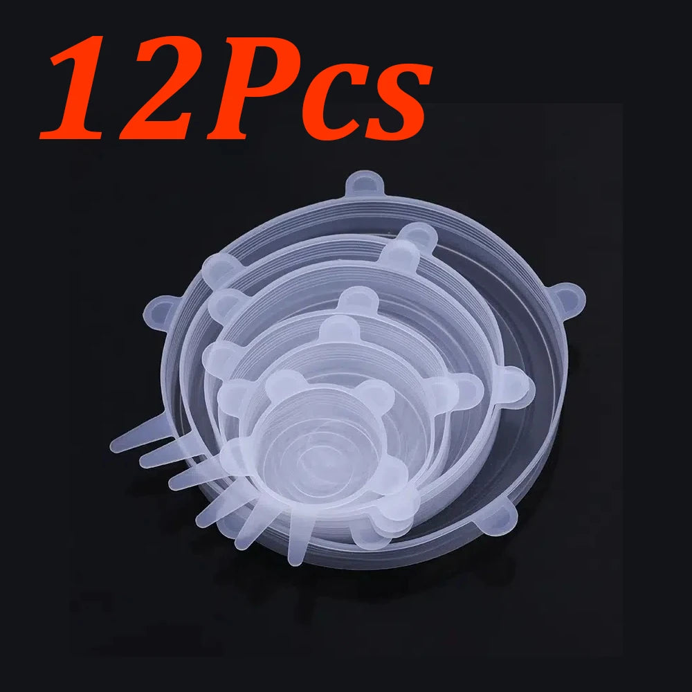 24-6Pcs Reusable Food Silicone Stretch Lids Elastic Silicone Lid Cap Food Covers for Bowl Cups Containers Keep Food Fresh