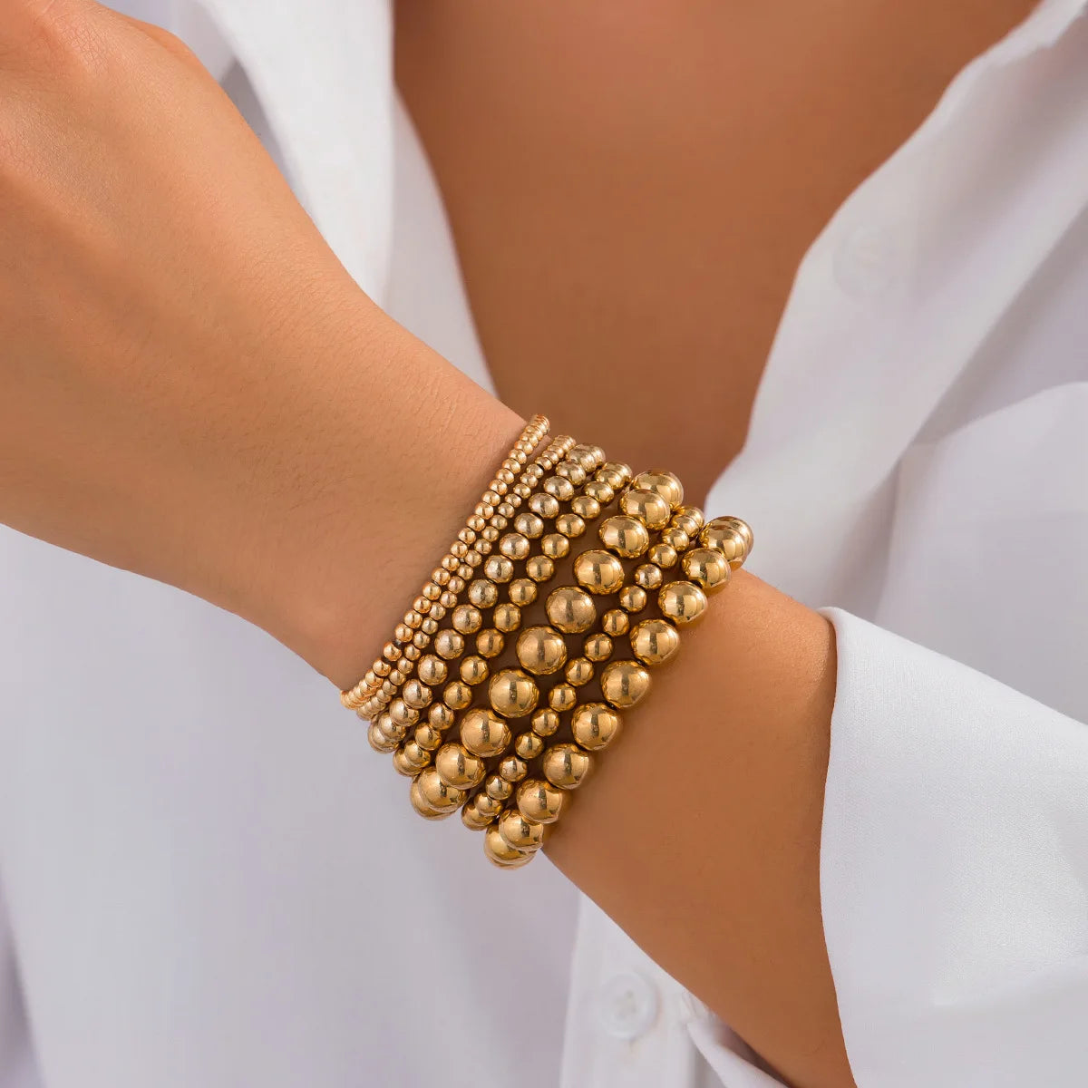 Boho Handmade Beaded Star Bracelet Combination Set Women's Retro Simple Gold Color Metal Bracelets Girly Charm Fashion Jewelry