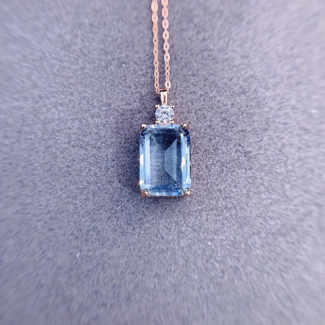 Necklace Women's Silver 925 Jewelry Natural Aquamarine Light Blue Gemstone Women's Pendant Gemstone Free shipping