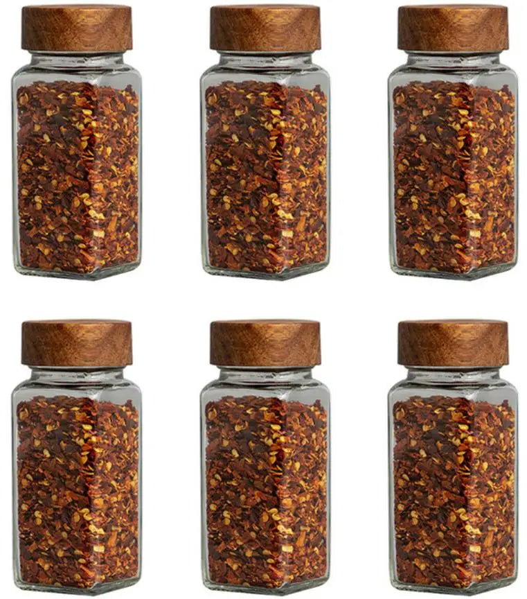 6pcs 120ml Wholesale Acacia Wood Cover Square Glass Jars Kitchen Seasoning Bottle Table Salt Flavor Herb & Spice Tools