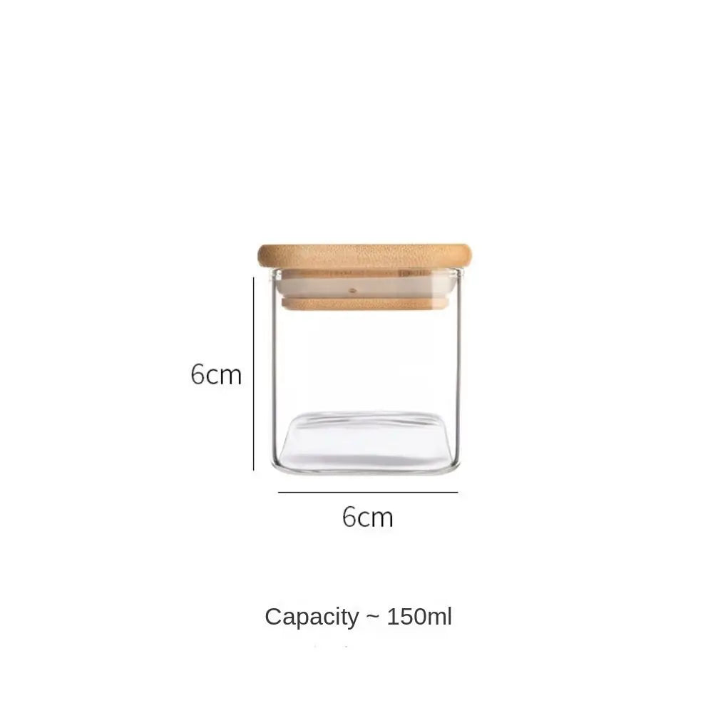 Glass Sealed Jar with Bamboo Lid Spice Jars Transparent Split Bottle Storage Tank Snack Candy Storage Jar