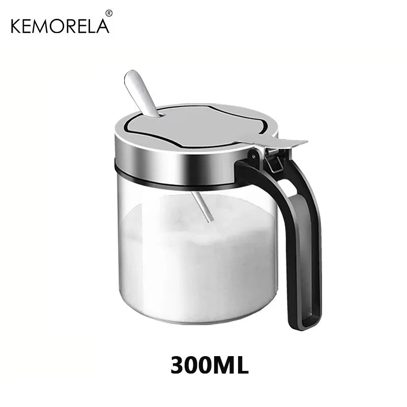 1Pcs Glass Seasoning Jar Stainless Steel Lid With Spoon Condiment Bottle Salt Shaker Kitchen Supplies Storage Set Spice Boxes
