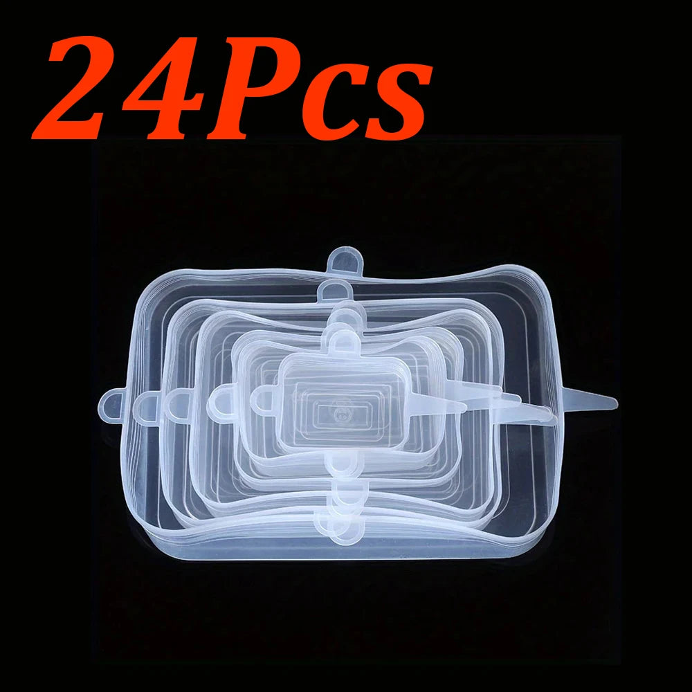 24-6Pcs Reusable Food Silicone Stretch Lids Elastic Silicone Lid Cap Food Covers for Bowl Cups Containers Keep Food Fresh