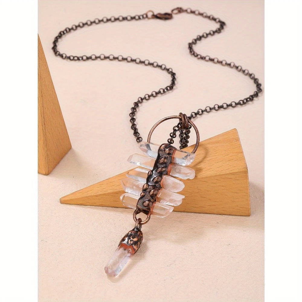 YEEVAA Boho-Chic Natural White Crystal Pendant Necklace - Vintage Punk Hip-Hop Style for Women, Perfect for Party Wear