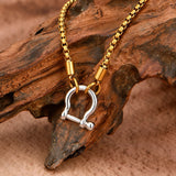 Boho-Chic Vintage Golden Carabiner Pendant Necklace With Rhinestone Accents - Perfect Gift For Her, All-Season Wear