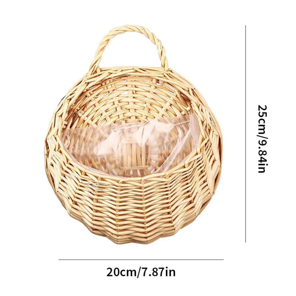 Hand Made Wicker Rattan Flower Planter Wall Hanging Wicker Rattam Basket Garden Vine Pot Plants Holder Garden Pots Wall Planter