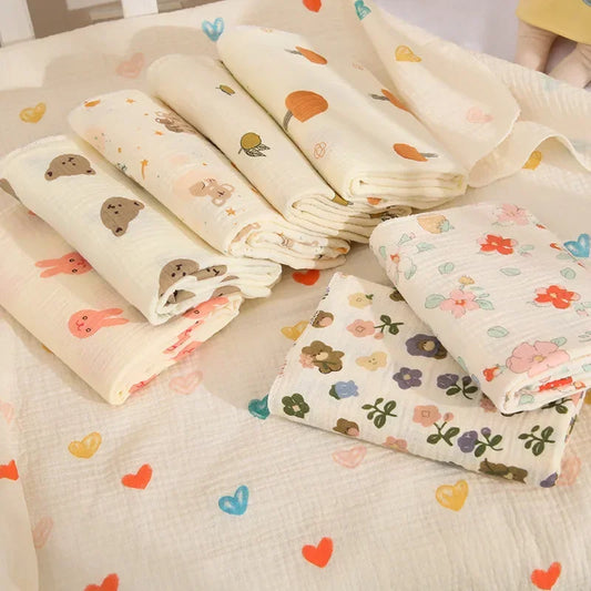 Baby Swaddle Blanket Double Layer Muslin Cartoon Print Soft Newborn Cotton Swaddling Wrap Baby Stroller Cover Bedding 80*80cm