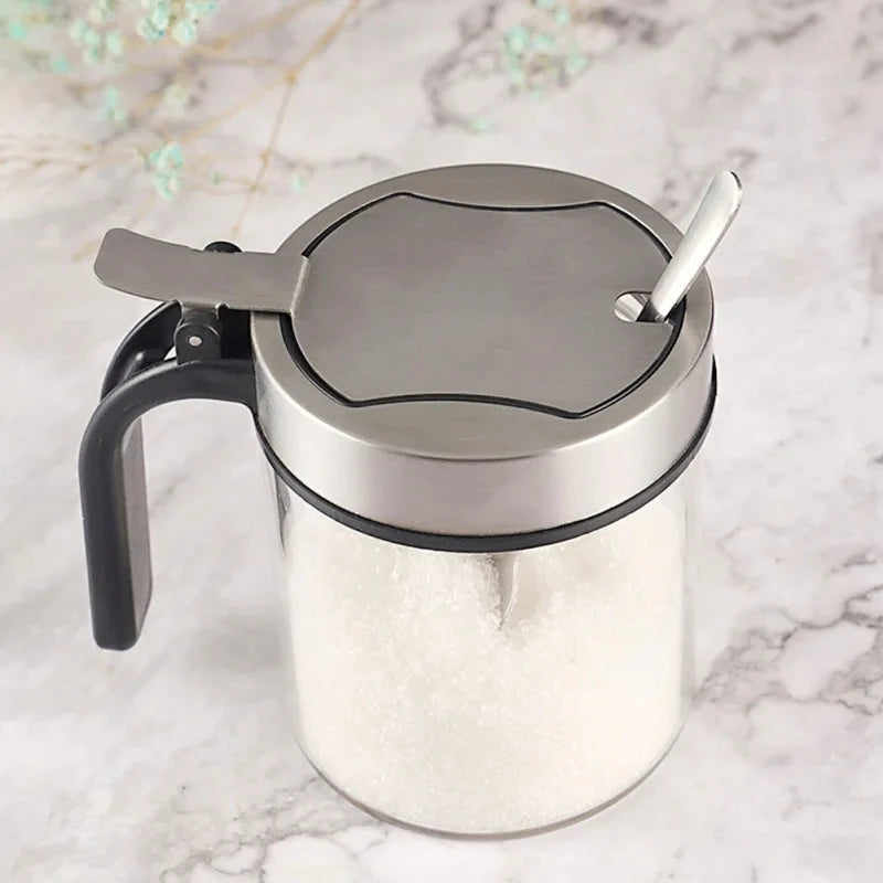1Pcs Glass Seasoning Jar Stainless Steel Lid With Spoon Condiment Bottle Salt Shaker Kitchen Supplies Storage Set Spice Boxes
