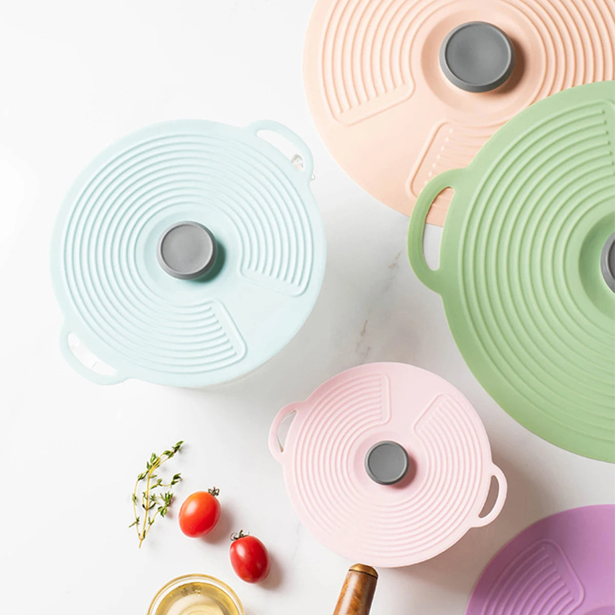 Leeseph Silicone Lids for Bowl, Reusable Sealed Suction Lids Fits Cups, Bowls, Plates, Pots, Pans, Food Storage Kitchen Gadgets