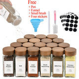 3-12pcs Wood Cover Glass Spice Jars Square Transparent Seasoning Storage Bottles Kitchen Salt Spices Ground Pepper Sealing Tools