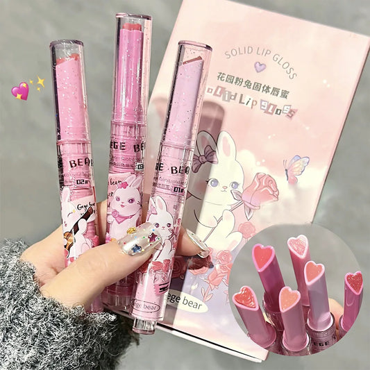 Gege Bear Garden Pink Rabbit Solid Lip Gloss Moisturizing Watery Colored Lip Balm Long-lasting and Tender Lip Balm