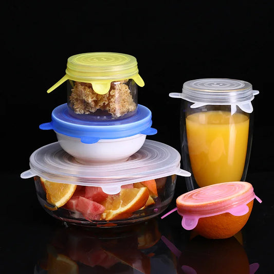 6/12Pcs/Lot Silicone Stretch Lids Universal Taper Pot Bowl Food Wrap Sealed Cover for Kitchen Cookware
