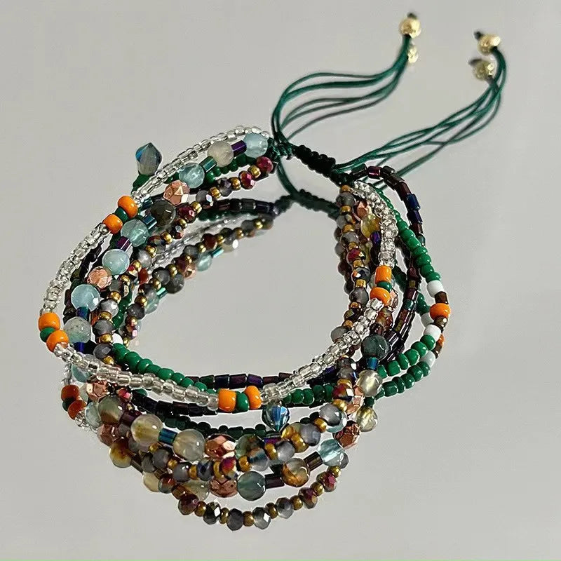 Bohemia Style Mini Beads Bracelet Multi-layer Colors Friendship Boho Bangles Charm Couple Beach Jewelry Handmade Woven