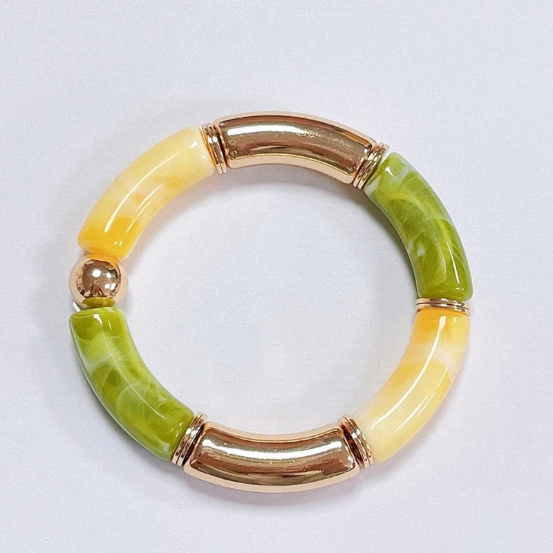 Boho Acrylic Beads Bracelet for Women Multi Color Friendship Elastic Girls Bohemia Stretchy Resin Charm Couple Bangles Jewelry