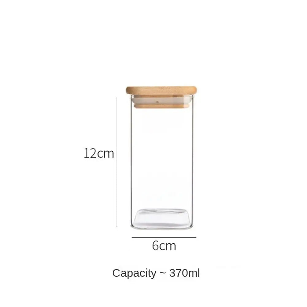 Glass Sealed Jar with Bamboo Lid Spice Jars Transparent Split Bottle Storage Tank Snack Candy Storage Jar