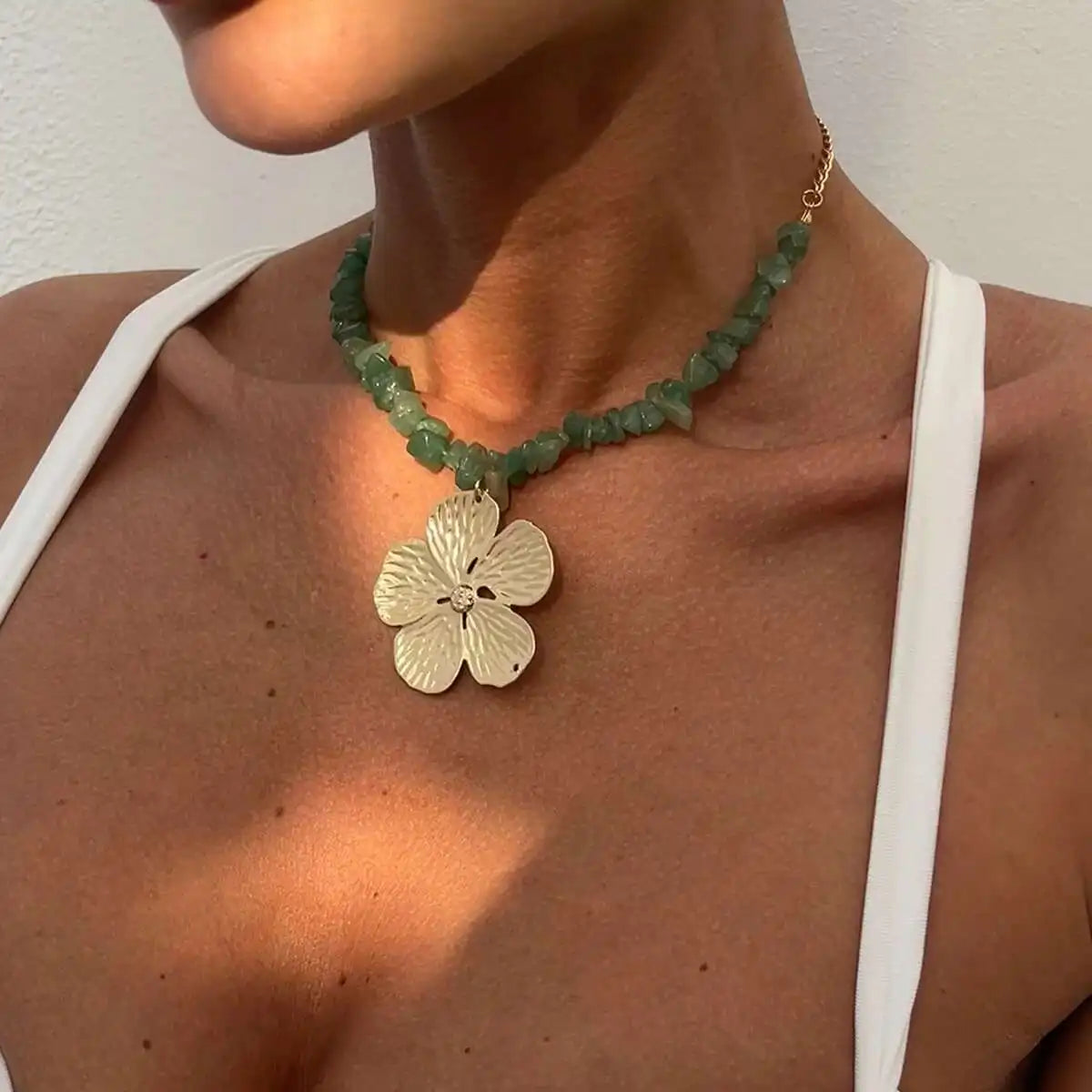 IngeSight.Z Boho Irregular Natural Stone Necklace Women 2025 Trendy Exquisite Metal Flower Clavicle Chain Beach Party Jewelry