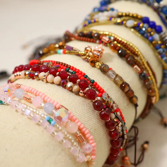 Bohemia Style Mini Beads Bracelet Multi-layer Colors Friendship Boho Bangles Charm Couple Beach Jewelry Handmade Woven