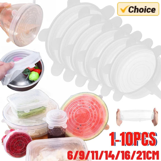 1-10PCS Silicone Cover Stretch Lids Reusable Food Wrap Covers Keeping Fresh Seal Bowl Stretch Wrap Cover Kitchen Cookware