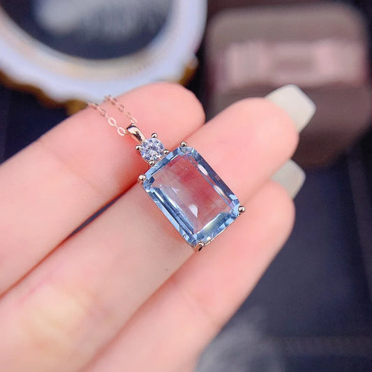 Necklace Women's Silver 925 Jewelry Natural Aquamarine Light Blue Gemstone Women's Pendant Gemstone Free shipping