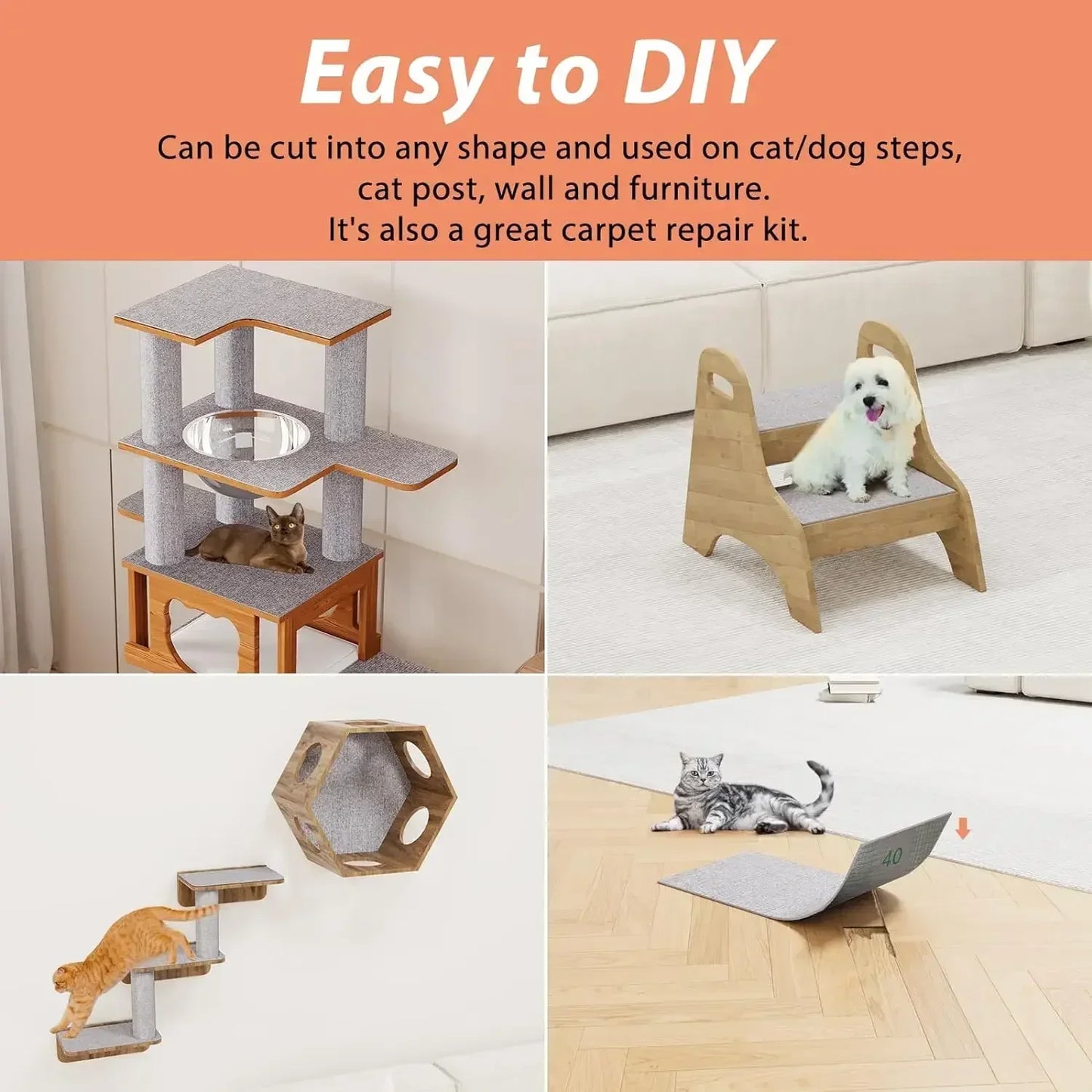 Cat Scratching Mat Cat Carpet with Self-Adhesive Trimmable Cat Scratching Carpet Corner Wall Cat DIY Scratch Furniture Protector