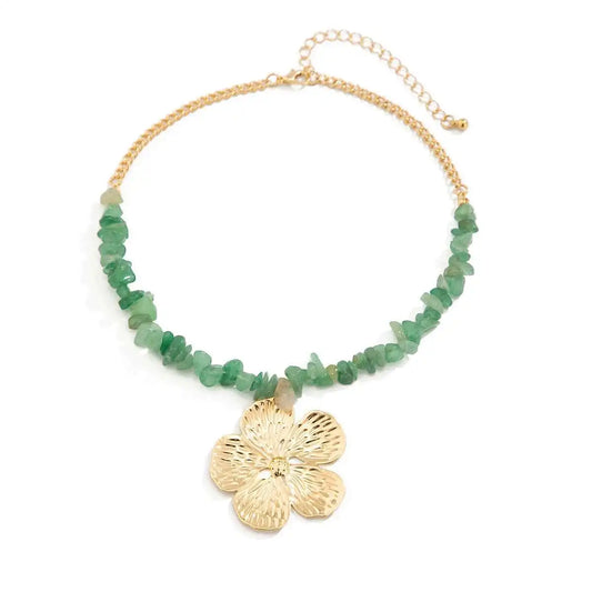 IngeSight.Z Boho Irregular Natural Stone Necklace Women 2025 Trendy Exquisite Metal Flower Clavicle Chain Beach Party Jewelry