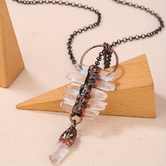 YEEVAA Boho-Chic Natural White Crystal Pendant Necklace - Vintage Punk Hip-Hop Style for Women, Perfect for Party Wear