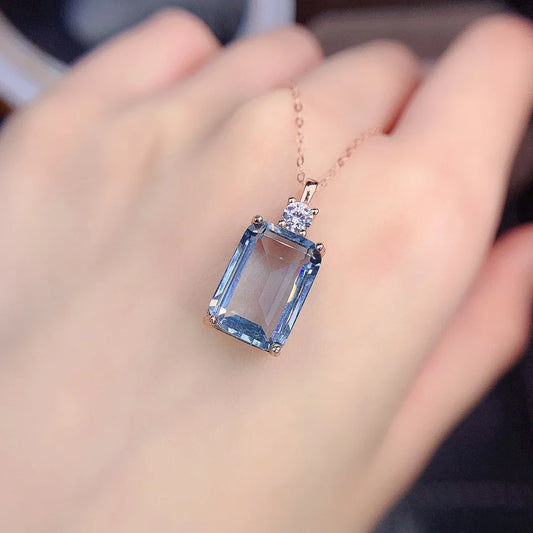 Necklace Women's Silver 925 Jewelry Natural Aquamarine Light Blue Gemstone Women's Pendant Gemstone Free shipping