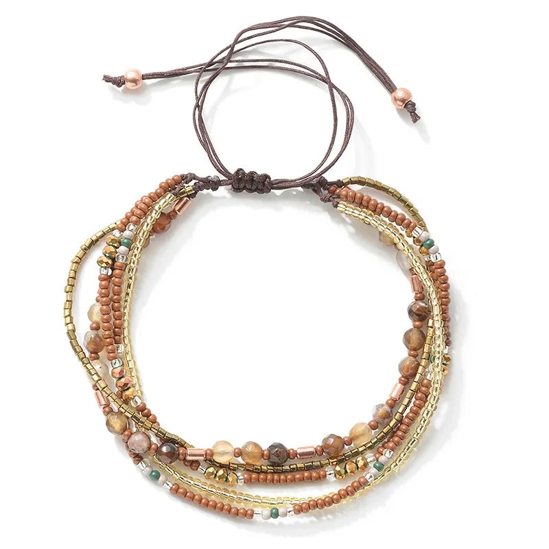 Bohemia Style Mini Beads Bracelet Multi-layer Colors Friendship Boho Bangles Charm Couple Beach Jewelry Handmade Woven