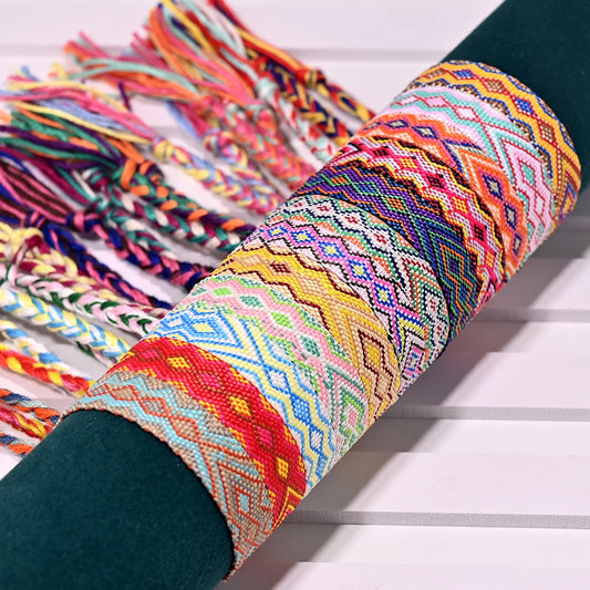 Boho Chic 12-Piece Handwoven Friendship Bracelet Set Vibrant Color Crafted with Love for Stylish Jewelry Accessories