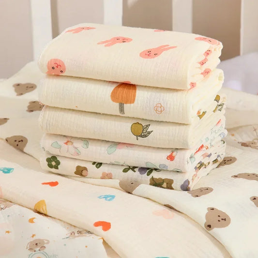 Baby Swaddle Blanket Double Layer Muslin Cartoon Print Soft Newborn Cotton Swaddling Wrap Baby Stroller Cover Bedding 80*80cm