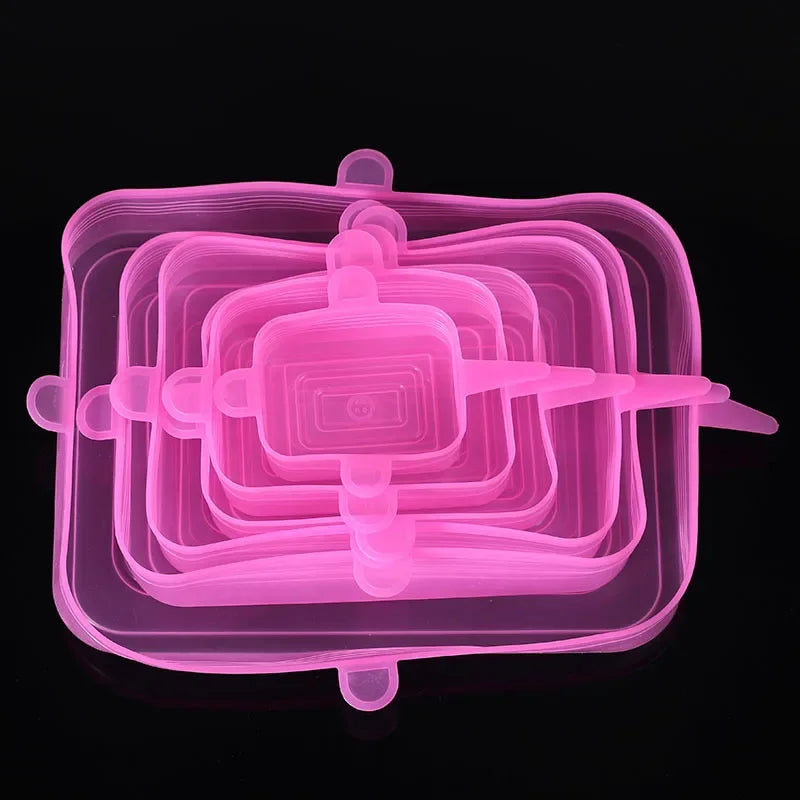 6PCS Square Silicone Stretch Lid Kitchen Tool Accessories Reusable Food Packaging Sealed Lid Keeps Fresh Elastic Bowl Lid