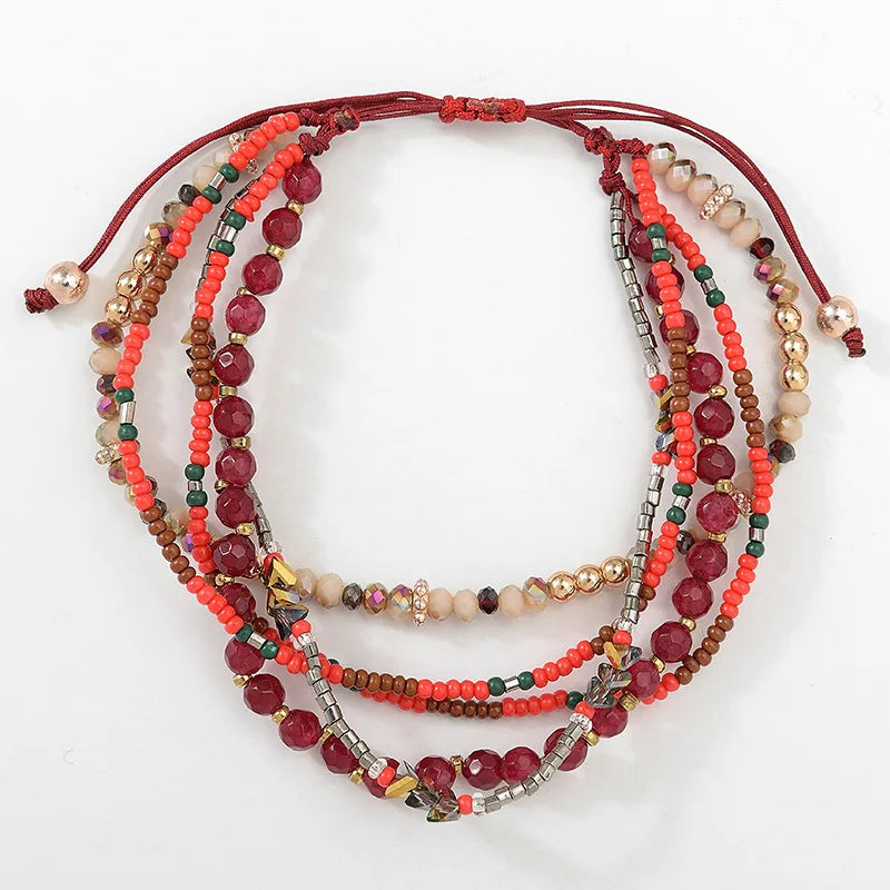 Bohemia Style Mini Beads Bracelet Multi-layer Colors Friendship Boho Bangles Charm Couple Beach Jewelry Handmade Woven