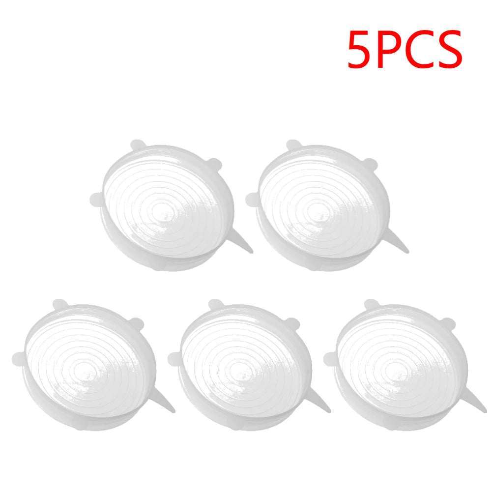 1/5pcs Silicone Preservation Cover Reusable Airtight Food Universal Dish Stretch Round Lids Food Grade Storage Covers For Kitch