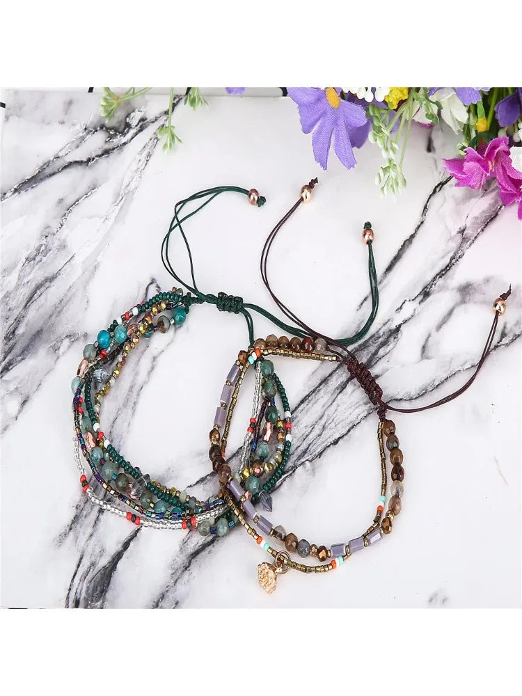 Bohemia Style Mini Beads Bracelet Multi-layer Colors Friendship Boho Bangles Charm Couple Beach Jewelry Handmade Woven
