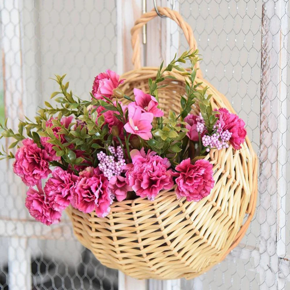 Hand Made Wicker Rattan Flower Planter Wall Hanging Wicker Rattam Basket Garden Vine Pot Plants Holder Garden Pots Wall Planter