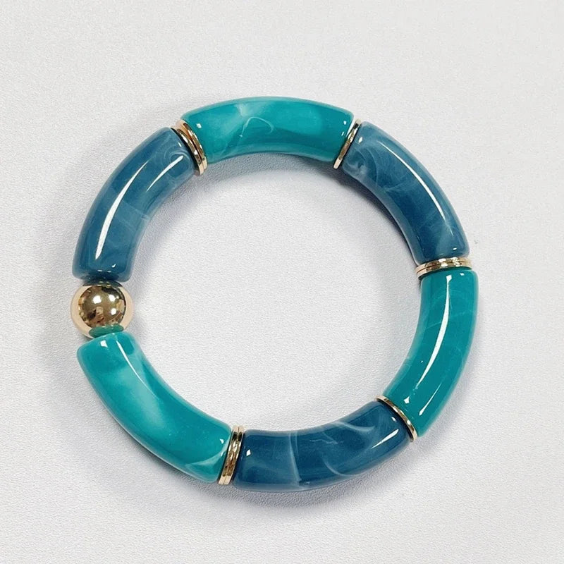 Boho Acrylic Beads Bracelet for Women Multi Color Friendship Elastic Girls Bohemia Stretchy Resin Charm Couple Bangles Jewelry