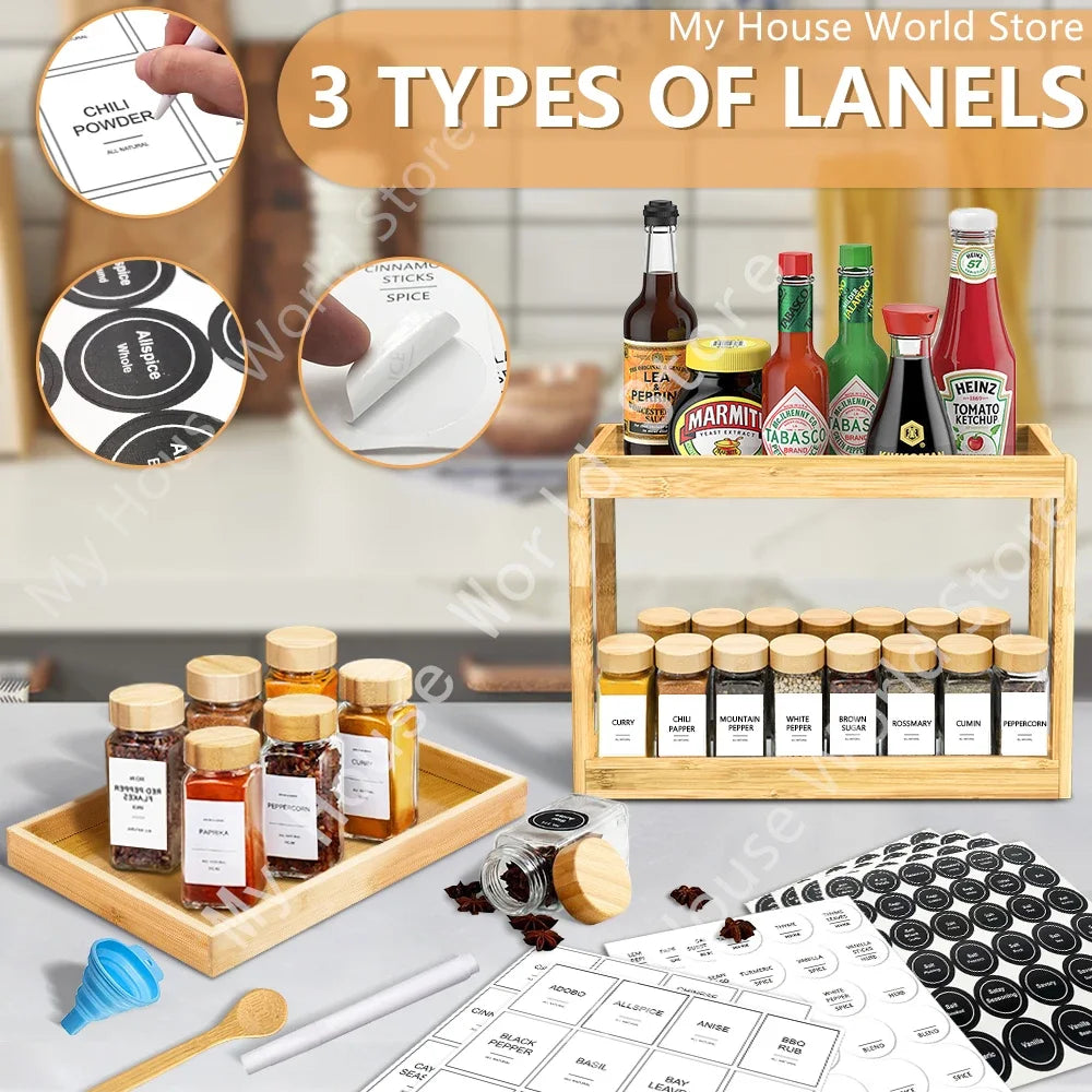 Glass Spice Jars with Bamboo Lid Spice Seasoning Containers Spice Pot Salt Pepper Shakers Spice Organizer Kitchen Spice Jar Set