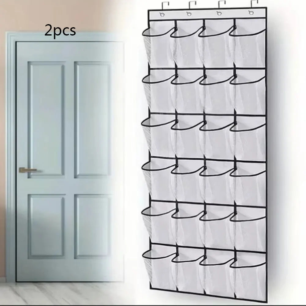 1X 24 Grid Wall-Mounted Sundries Shoe Organiser Fabric Closet Bag Storage Rack Mesh Pocket Clear Hanging Over The Door Cloth Box