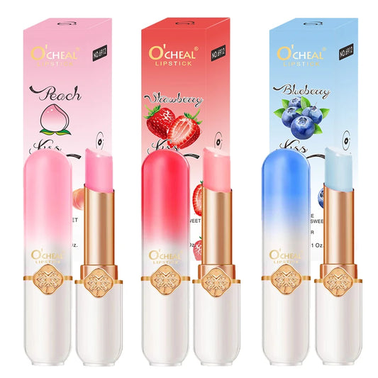 O'CHEAL Color Fruit Lipstick Peach Temperature Changing Lip balm Moisturizing Waterproof Long Lasting Moisturizes Lip Balm