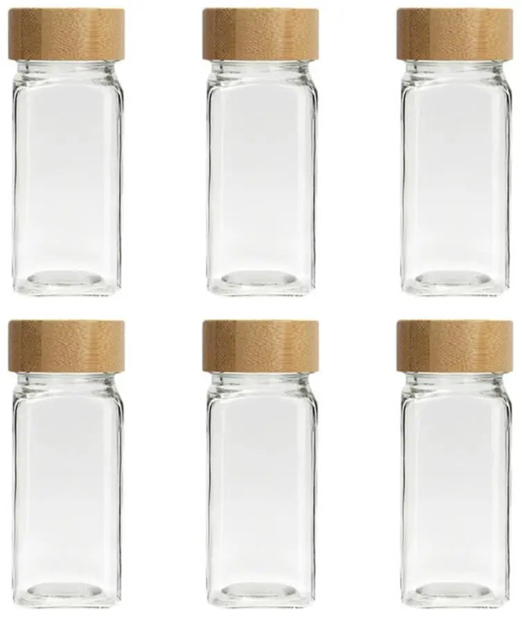 6pcs 120ml Wholesale Acacia Wood Cover Square Glass Jars Kitchen Seasoning Bottle Table Salt Flavor Herb & Spice Tools