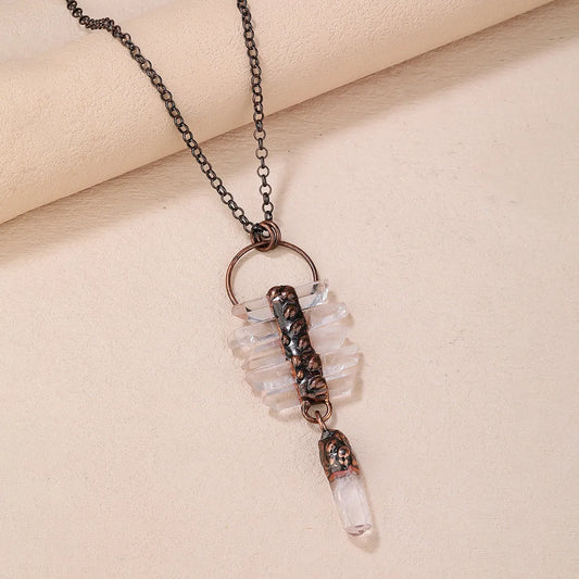 YEEVAA Boho-Chic Natural White Crystal Pendant Necklace - Vintage Punk Hip-Hop Style for Women, Perfect for Party Wear