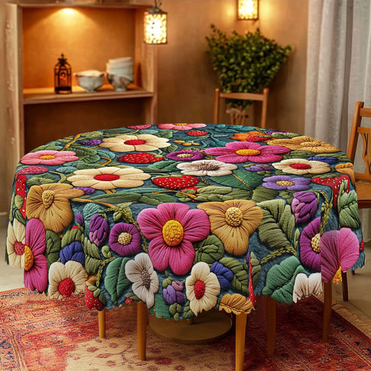 1 Piece of Spring Floral Print Tablecloth, Colorful Florals, Strawberry Pattern, Edge Embossing Process, Round and Rectangular Optional Suitable for Spring and Summer Indoor and Outdoor Table Decoration, Kitchen Decoration, P