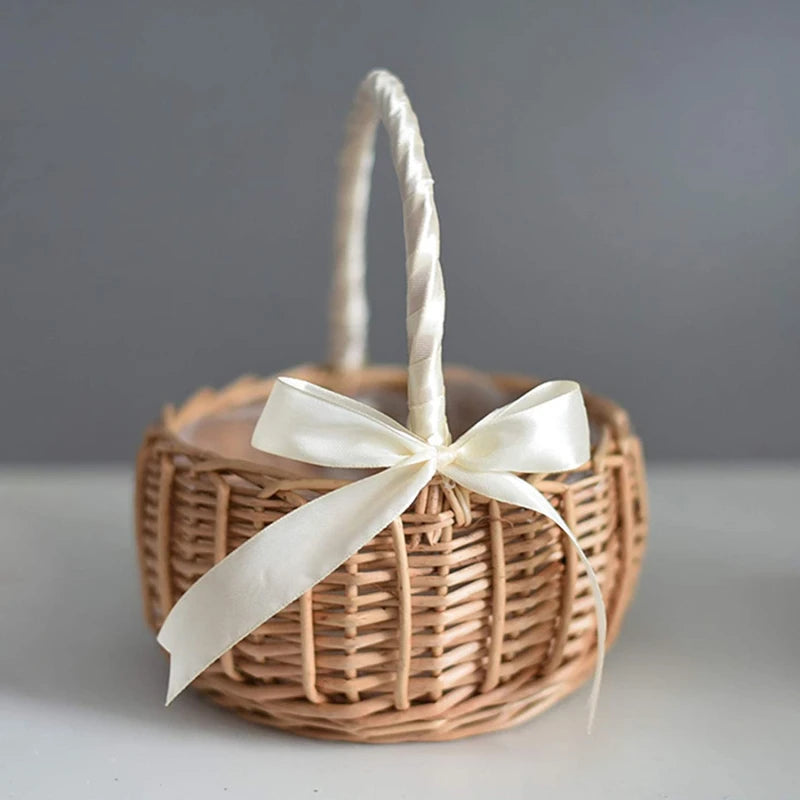 Woven Flower Basket Rattan Storage Basket Flower Girl Hand Basket Handmade Flower Basket For Home Wedding Decor