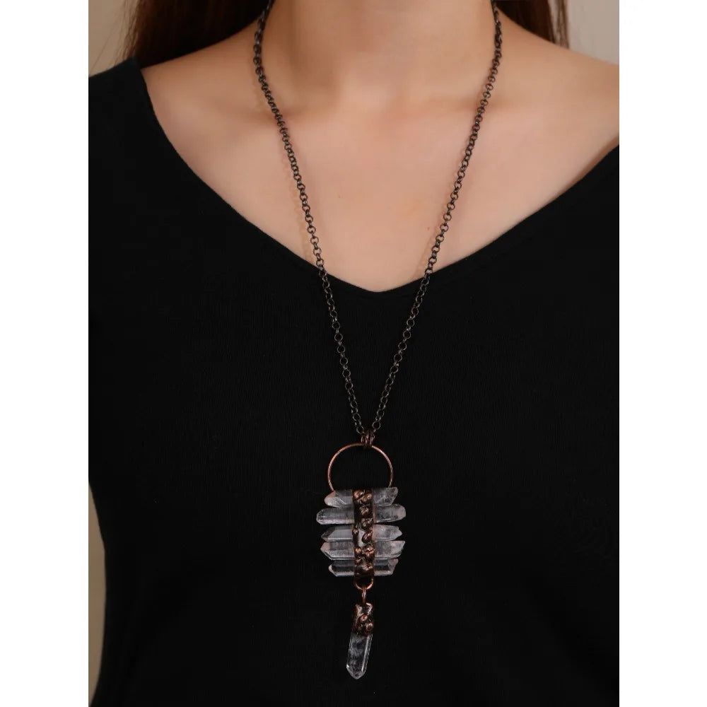 YEEVAA Boho-Chic Natural White Crystal Pendant Necklace - Vintage Punk Hip-Hop Style for Women, Perfect for Party Wear