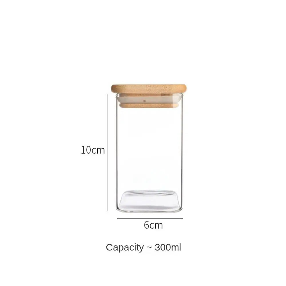 Glass Sealed Jar with Bamboo Lid Spice Jars Transparent Split Bottle Storage Tank Snack Candy Storage Jar
