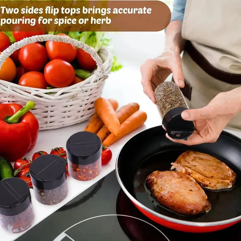 12/1Pcs Clear Plastic Spice Jars with Black Lids Reusable Screw-Top Containers for Kitchen Herbs Powders Peppers Grilling Jars