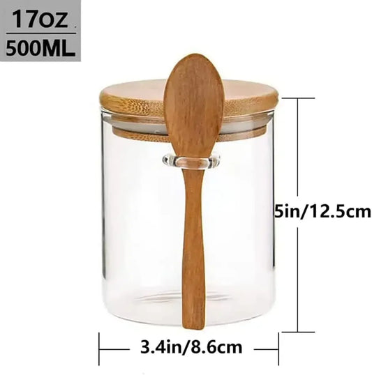 Airtight Glass Jars With Bamboo Lids And Spoons Glass Canisters With For Spice Beans Spooned seasoning jar