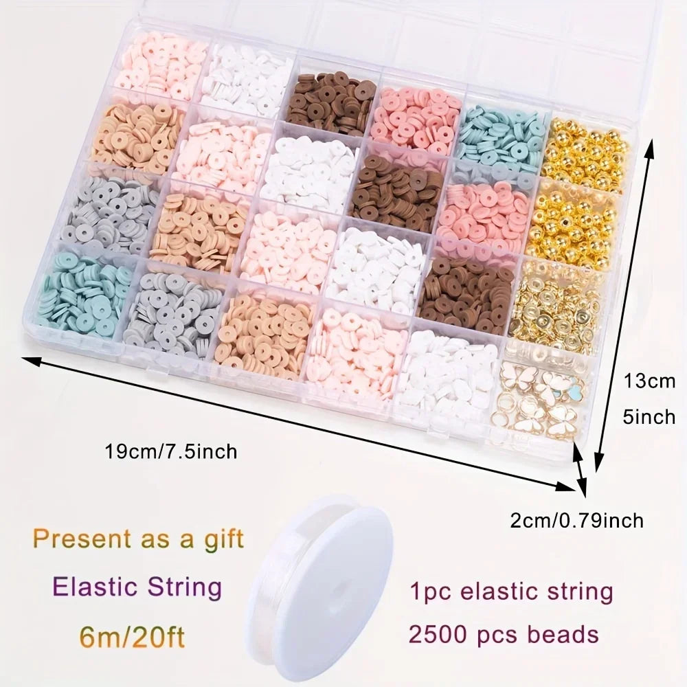 DIY Friendship Bracelet Set - Bohemian Style Clay Beads, Pink Blue Brown Combination, Used for Jewelry Making